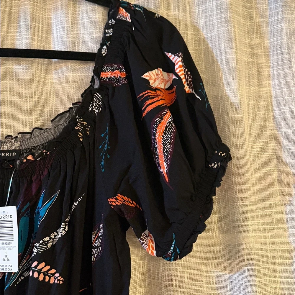 NWT Torrid Black Dress with Colorful Leaf Pattern - Picture 7 of 9